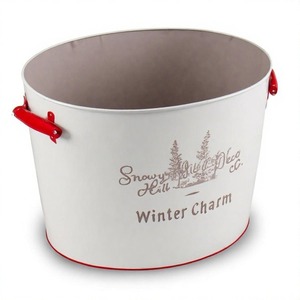 Maceta navideña Snowy Haven hecha de metal galvanizado construida para exhibir árboles de invierno Pantallas florales y toques navideños - Product Image 2