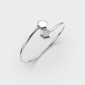 IGI Certified Lab Grown Round Diamond Hexagon Open <b>Bangle</b> <b>Bracelet</b> in Solid 925 Sterling <b>Silver</b> - Product Image 3