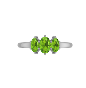 Bague de mariage de luxe en argent sterling 925, sertie à griffes, pierre naturelle péridot taille trois ovales fantaisie, cadeau unisexe pour fête - Product Image 3