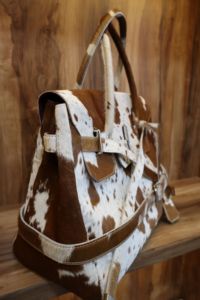 Fashionable Cowhide Leather Tote Bag with Fur Western Style <b>Purse</b> for Women - Product Image 3