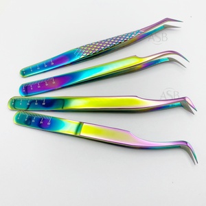 Custom Eyelash Extension <b>Tweezers</b> Rainbow Multi-Plasma Solid Japanese Stainless Steel Fiber Tip Volume Type Beauty Tool - Product Image 5
