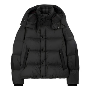 Chaqueta de Plumón Negra para Hombre con Capucha, Cuello Alto, Resistente al Viento, Informal, de Invierno, Poliéster, Corte Regular - Product Image 1