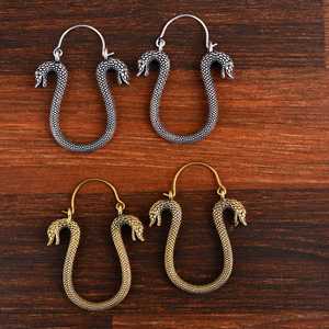 Pendientes de Aro con Diseño de Serpiente, Moda 2024, Joyería Gótica de Latón para Mujer, Acabado Plateado Oxidado, Diseño de Reptil, Venta al Por Mayor/OEM - Product Image 1