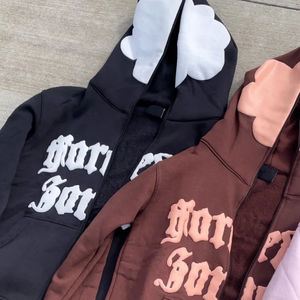 OEM Custom Men's Hoodies 450GSM 100% Cotton Streetwear 3D Embroidered <b>Zipper</b>-Up Style with Solid Pattern for Puff Print - Product Image 3