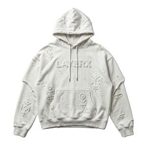 Sweat à capuche doublé pour femme, streetwear d'hiver, poids lourd, 500 g/m², coton, lavage à l'acide, respirant, imprimé en relief, strass, graphique, délavé - Product Image 1