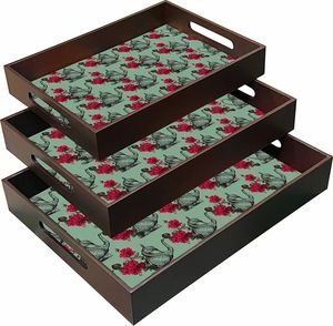 ชุดถาดเสิร์ฟกาแฟ MDF สี่เหลี่ยมขนาดใหญ่สามถาดสำหรับตกแต่งคุณลักษณะการตกแต่งที่กำหนดเอง - Product Image 5