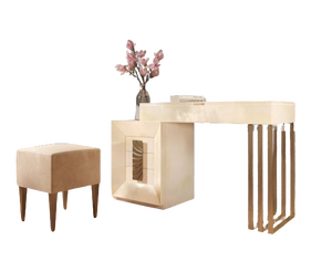 Ensemble de maquillage élégant laqué or blanc Bureau de maquillage léger en MDF avec tiroirs Tabouret avec miroir inclus pour dressing de chambre à coucher - Product Image 1