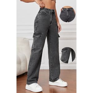 Pantalon cargo en denim gris multi-poches, style rétro vintage, streetwear tendance, écologique, respirant, lavé, taille 26 à 40 - Product Image 6