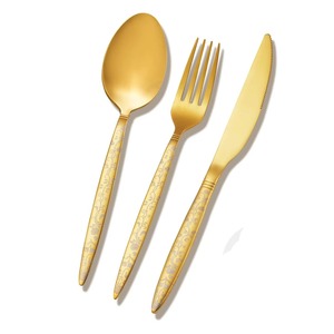 Juego de 5 cubiertos de acero inoxidable Ideal para cocina, mesa, café, hogar, uso diario, mango de diseñador, cubiertos, acabado chapado en oro - Product Image 3