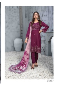 Vestido estampado bordado de invierno Salwar Kameez de satén de marca paquistaní de alta calidad para mujer, ropa básica para mujer - Product Image 5