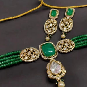 Beautiful Gold Plated Polki <b>Kundan</b> Necklace Set Earrings Fashion Brass Jewellery for Weddings Parties for Anniversary Occasions - Product Image 1