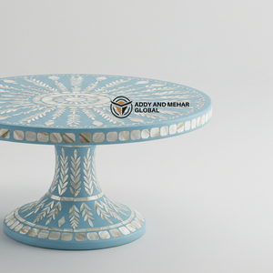 Support à gâteau en incrustation de nacre bleue fabriqué à la main piédestal luxueux pour desserts et décoration - Product Image 5