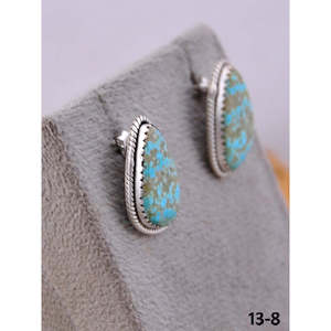 Southwest Handmade #8 Turquoise & Sterling Silver <b>Post</b> Stud <b>Earrings</b> Water Drop Shape with Bezel Setting for Gift - Product Image 3
