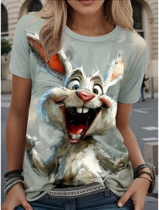 Verano Pascua mujeres divertido conejo 3D estampado camisetas Streetwear Casual moda manga corta Camiseta cuello redondo camisetas Tops ropa - Product Image 5