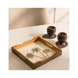 Bandeja de Servir de Madera Estilo Rústico con Esmalte, Aspecto Natural, Bandeja para Comedor - Product Image 1