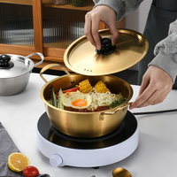 Pot de nouilles instantanées en acier inoxydable coréen pot de ramen à double oreille avec couvercle pour cuisinière à induction soupe chaude cuisson de fruits de mer
