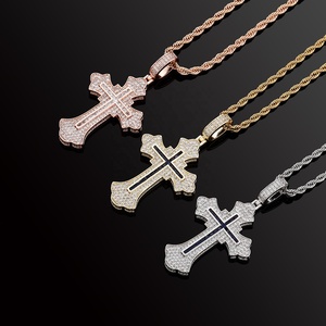 Luxus Kreuz Anhänger Halskette mit funkelnden Zirkonia vergoldeten religiösen Schmuck für Männer und Frauen Kruzifix Charm - Product Image 4