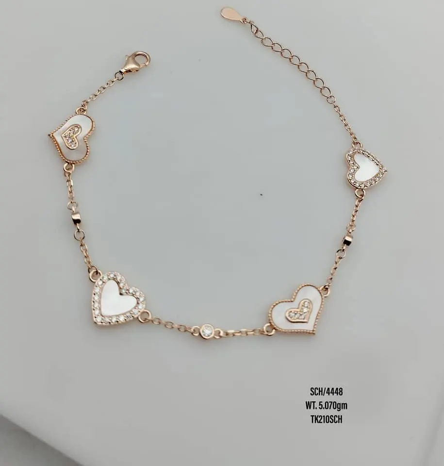 MOP placcato oro rosa personalizzato in oro 18 carati 925 sterling silver Heart Charm bracciale a catena regolabile bracciale con ciondolo a cuore per donna