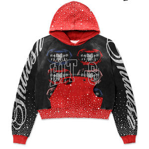 Sudadera con Capucha Personalizada de Estilo Urbano, Gruesa, con Cierre Desmontable, Pedrería, Apliques Desgastados y Bordados para Hombre - Product Image 3