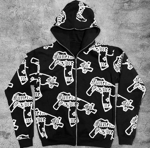 Sudadera con capucha y cremallera de cara completa con estampado térmico de algodón 100% personalizado de alta calidad, ropa de calle de invierno para hombres - Product Image 1