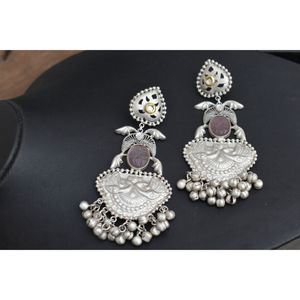 ต่างหูห่วงแบบกุนโกร ดีไซน์ใหม่ งานแฮนด์เมด ลายเงิน  ทำจากทองเหลือง ประดับด้วยหิน  ขนาดใหญ่ สำหรับเด็กผู้หญิงและผู้หญิง - Product Image 3