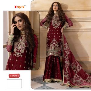 Luxurious Velvet Embroidered Formal Women's Shalwar Kameez Organza Embroidered Dupatta Indian Pakistani Clothing Matching Velvet - Product Image 3