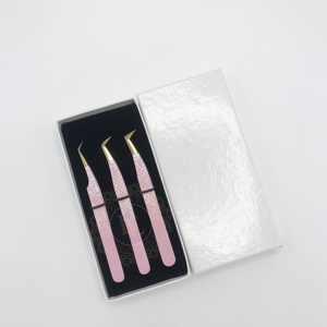 Pince à cils en acier inoxydable à revêtement en poudre blanc rose personnalisée en gros avec marque privée Diamond Grip Gold Point - Product Image 3