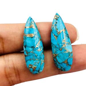 Copper Turquoise Smooth Long Pear Shape Gemstone 10x30mm Loose <b>Matched</b> Pair Stones Natural Turquoise for Earrings Jewelry Making - Product Image 2