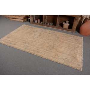Tapis turc Vintage Beige 4.4x7.6 pieds fait à la main en peluche Pile hauteur laine fourrure matériel Latex Patchwork Rectangle pour adolescents chambres - Product Image 3