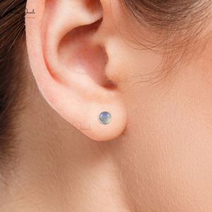 5มม. ต่างหูแลบราโดไรต์ธรรมชาติชุบทอง925สเตอร์ลิงเงินรูปพระจันทร์ครึ่งดวงเครื่องประดับแสนโรแมนติก - Product Image 4