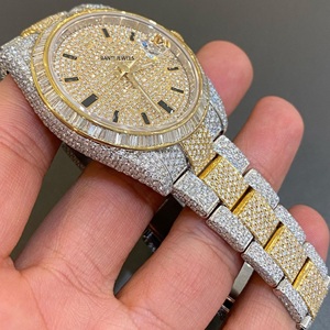 Montre Hip Hop de Luxe Antique en Moissanite Givrée, Acier Inoxydable Bicolore Or et Argent, Cadran en Verre, Diamant Moissanite VVS, Cadran Date - Product Image 3
