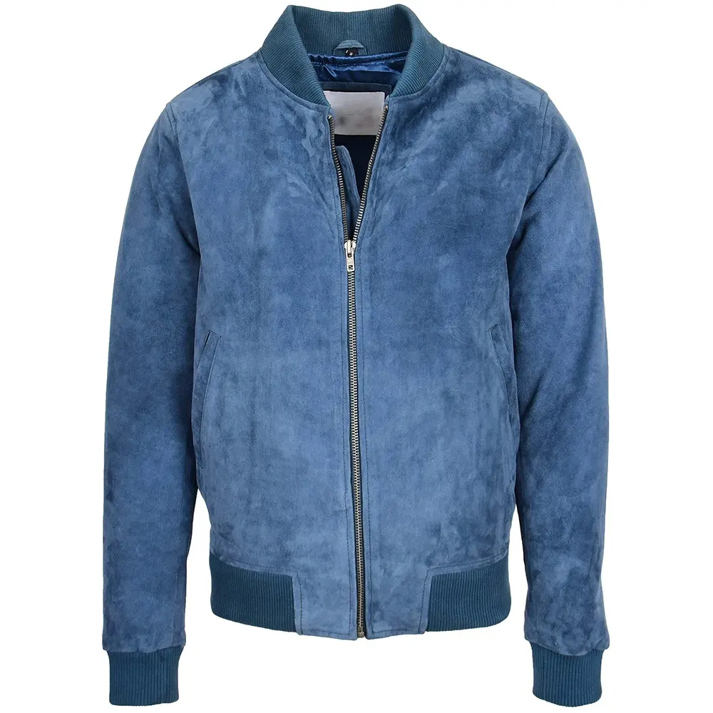 Blue Leather Jacket For Men New Bomber Style Blue Suede Jacket