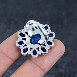 Natural Lapis Lazuli Flower Cluster Ring Alloy 925 Silver Plated Vintage Style Party Unisex <b>Gift</b> PEAR Shape Blue Gemstone - Product Image 4