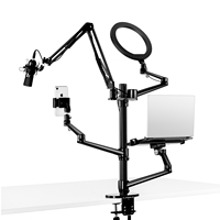 Support de bureau pour ordinateur portable et tablette avec anneau lumineux LED pour selfie, idéal pour studio, réunions et équipement de diffusion en direct