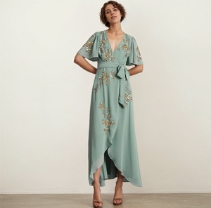 Abito Casual <span class=keywords><strong>da</strong></span> donna Plus-Size Maxi abito ricamato a maniche corte elegante formale con cintura impero con cinture - Product Image 1