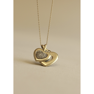 Vintage 10K <b>Solid</b> <b>Gold</b> Double Heart <b>Pendant</b> with 0.2ctw Heart Cut Diamonds Women's Everyday Wear Elegant Jewelry Charm - Product Image 4