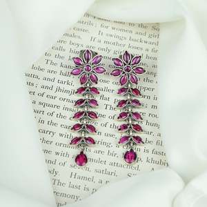 Ayushi Wedding Jewelry Set Delicate Silver <b>Necklace</b> with <b>Ruby</b> Phool Pati & Petals Including Earrings - Product Image 4