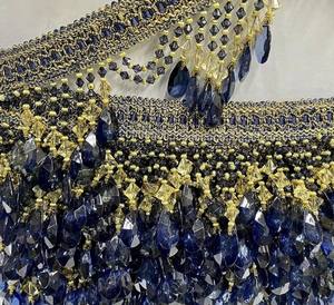 Ribete de Cuentas con Flecos y Ribete de Gimp, Se Vende por Yarda - Azul Marino/Dorado - Product Image 2