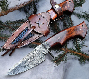 Chất lượng cao bán buôn Damascus thép lớn mèo bowie Skinner dao đầy đủ tang thả điểm lưỡi gỗ Hồng xử lý OEM/ODM - Product Image 1