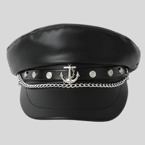 Wholesale Vintage Gothic Hat Officers <b>Beret</b> with Hand Drawn Embroidery Wind Cap Black PU Officer Cap Daily Scene Applicable - Product Image 4