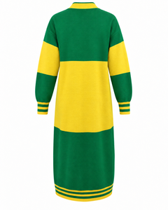 Cardigan en maille pour femme, vert et jaune, à blocs de couleur, col en V, manches longues, logo brodé, coupe ample, longueur genou, vente en gros - Product Image 5