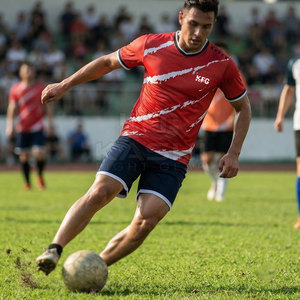 Uniforme de football léger, respirant et à séchage rapide avec manches courtes, nom d'équipe personnalisé, fabriqué en tissu 100% polyester de haute qualité - Product Image 2