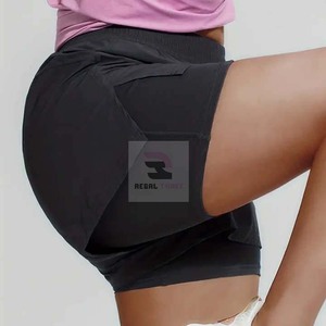 Double Layer Sport Shorts High Waist <b>Elastic</b> Quick Dry Solid Color Shorts Knitted 100% Spandex Polyester Tight Shorts Unisex - Product Image 4