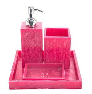 Juego de Baño de Cinco Piezas, Redondo, Rosa, Moderno y Ecológico de Resina, Jabonera, Dispensador de Jabón, Portacepillos de Dientes - Product Image 4