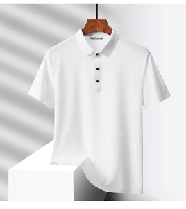 Polo de seda helada para hombre, ropa de trabajo de manga corta informal fina de verano, transpirable, elástica, estilo de pareja, ropa de ocio de negocios - Product Image 1