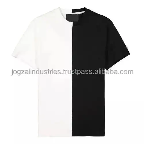 맞춤형 의류 남성 파키스탄 남성용 새로운 디자인 투톤 컬러 하프 블랙 하프 화이트 티셔츠