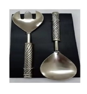 Servidores de ensalada decorativos de metal Servidor de ensalada de acero inoxidable Juego de vajilla de mango cuadrado largo plateado - Product Image 2