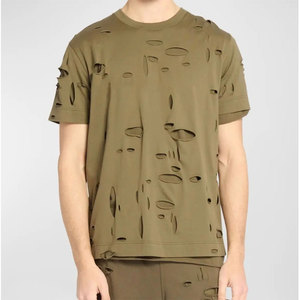 Camiseta con Logotipo Personalizado para Hombre, con Dobladillo Deshilachado, Corte Holgado, Algodón Premium, Proveedor Mayorista OEM ODM - Product Image 1