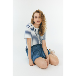 Camiseta a rayas para mujer Proveedor a granel OEM ODM Algodón personalizado Impreso Casual Ropa de calle de gran tamaño Camiseta de manga corta Bangladesh - Product Image 2