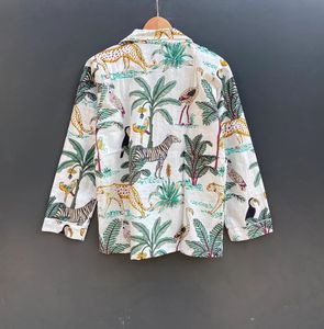 Ensemble de pyjamas en pur coton imprimé tigre Vêtements de nuit de luxe Costume de nuit doux cadeau pour elle-Coton indien - Product Image 4